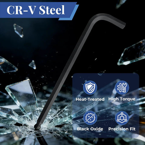 Eight Piece One Eighth Inch Ball End Hex Keys Set Long Allen Wrench Pro Grade Chrome Vanadium Steel With Black Oxide Finish