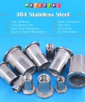 Must-Have Rivet Nut Kit 180 Pcs 304 Stainless Steel Flat Head Nutserts for Auto Home and Shop Repairs