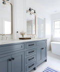 Bathroom with Vintage Industrial Double Wall Sconce In Black With Dual 5.9 Inch Clear Glass Globe Shades