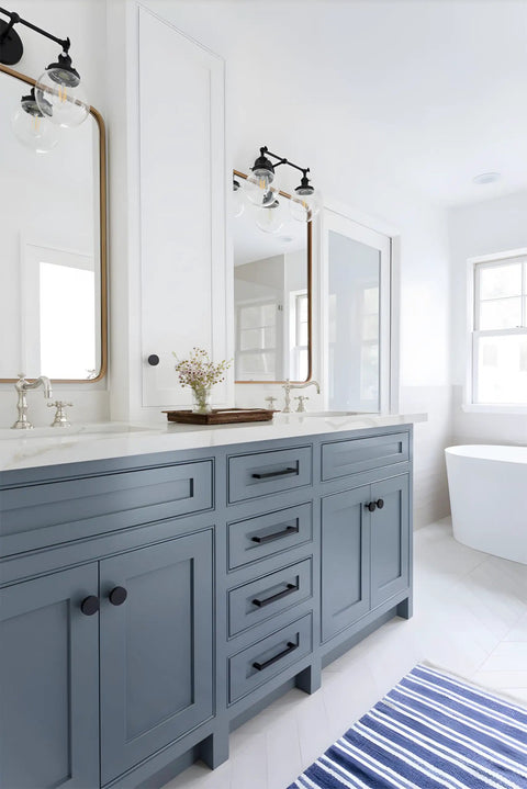 Bathroom with Vintage Industrial Double Wall Sconce In Black With Dual 5.9 Inch Clear Glass Globe Shades