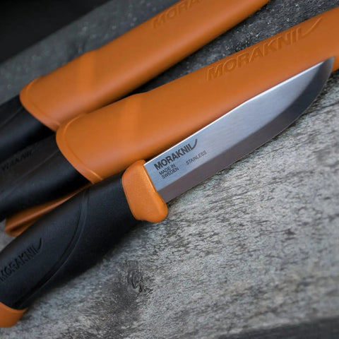 Heavy Duty Outdoor Knife With A 4.1-Inch Stainless Steel Blade And Bright Orange Handle for bushcraft, camping, hunting, fishing, and survival readiness.