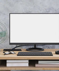 Desk setup with a monitor, keyboard, and 1 Pack Rectangle Hole Cover Square Cable Grommet 268x68x28mm for Desk Cable Management installed.