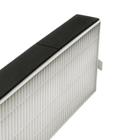 Close-up of a 2 Pack Replacement HEPA Filter for Filtrete Room Air Purifier, showing black foam seal and white pleats.