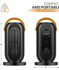 Portable Electric Heater For Indoor Use With Three Heat Modes And Thermostat, 12 Hour Timer, front and back view with handle.