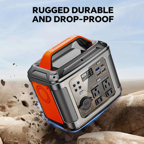 Heavy Duty 296Wh Portable Power Station With 13 Output Ports Powers Laptops And Car Fridges Simultaneously Off Grid Solar Generator, rugged design with integrated handle.