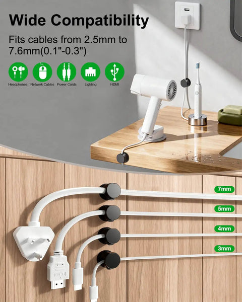 12 Pack 360 Degree Rotatable Spring Cable Clips With 1 Second Lock Adhesive Cord Holder for organized desk cables