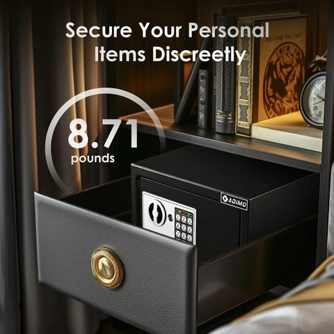 Sturdy Fireproof Dorm Room Safe Box With Wall Mount Kit in drawer, digital passcode lock, fits 0.5 cubic feet securely
