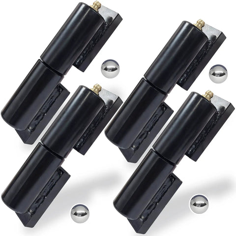 Four Pack Weld On Barrel Gate Hinges For Five Inch Gates Detachable Gate Doors 500 Pound Capacity Per Hinge With Bearing Ball Heavy Duty Steel Fence Trailer Ramp Gate Workshop Use, 4 black steel hinges