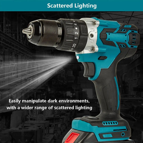 Deadly Accurate Brushless Cordless Drill And Hammer Driver With Dual Speed Modes Reaching 3600 Rpm Led Work Light illuminating dark areas.