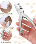 Hand holding Twenty Piece Metal Handheld Single Hole Punch Set One Quarter Inch Eight Sheet Capacity for crafts and office use