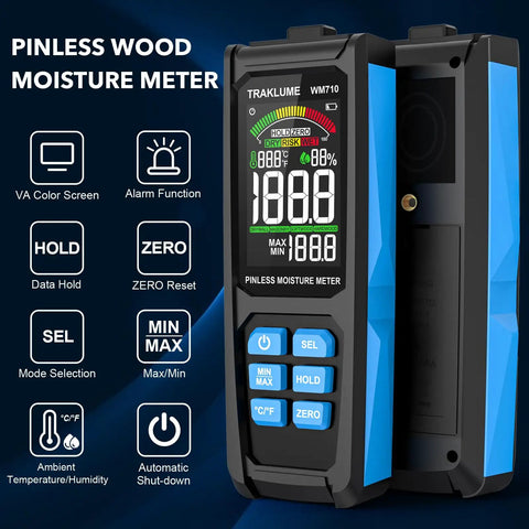 Pinless Wood Moisture Tester for Firewood and Home Projects, Fast Moisture Meter With Easy Readout, Detects Wood Wetness and Leaks, Handy Home Improvement Tool, front view
