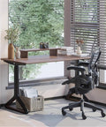 Smooth Electric Standing Desk With Natural Wood Top Adjustable Height Workstation Quiet Motor Gaming Setup Home Office Writing Table  with monitor shelf.
