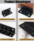 10 Piece Stainless Steel L Bracket Set 2.38x1x1 Inch Heavy Duty 90 Degree Corner Braces Black for wood furniture, close-up details