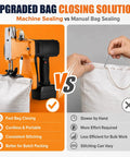 Handheld Portable Bag Sewing Machine For Farms And Logistics Sites With 2 Thread Spools, Battery Powered Woven Sac Sealer compared to manual sealing.