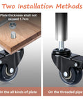 Office Chair Caster Wheels Set Of 4 M10 x 25mm Threaded Swivel Casters With Brake For Hard Floors, installation methods shown.