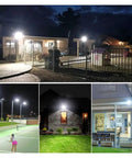 JUDYSSY Led Pir Motion Sensor Floodlight Wall Light Outdoor 3 Colors Ac220 100W 50W 30W 20W 10W Ip66Waterproof, used at night in various outdoor settings.