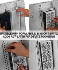 5-Inch Mounting Plate For Enclosures With Cable Management Clips showing installation with media panels and networking systems.