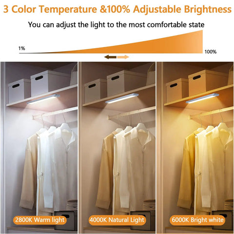 Comparison of 3 color temperatures with Under Cabinet Lights 2-Pack Wireless Magnetic Motion Sensor USB-C Rechargeable 1700mAh Battery.