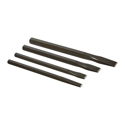 Cold Chisel Set Four Piece Pro Grade With Pouch For Easy Metal Shaping And Cutting Tough Durable Black Finish Not For Masonry Use