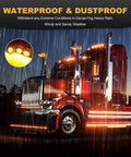Amber 20 Pack Three Quarter Inch LED Marker Lights with Connector Plug shown on truck in rain, ultra bright illumination