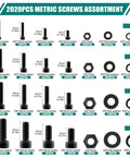 2020pcs metric screws assortment with M2, M3, M4, M5 hex socket screws, nuts, bolts, washers for machinery, furniture, DIY projects.