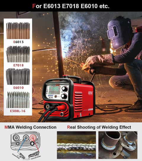 Dual Voltage 110 Volt 220 Volt 145 Amp MIG TIG Stick Welder 3 In 1 Flux Core Gasless Welder with LCD Inverter shown in use
