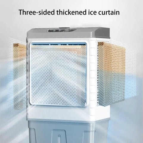 Three-sided thickened ice curtain of Portable Evaporative Air Cooler With Four Freezing Ice Packs And Spacious Water Tank Kicks Serious Heat For Bedroom Home Office And Keeps Your Space Cool As Butter Daily.