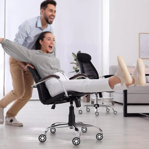 Five Pack Heavy Duty Office Chair Wheel Replacement Silent Swivel Polyurethane Casters in action with two people playing.