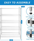 Heavy Duty 5 Shelf Chrome Wire Shelving Unit With 48 Inch Long Shelves, 18 Inch Wide, 72 Inch Tall, Adjustable Height, Easy Assembly, Includes Clips And Hooks, Perfect Garage, Pantry, Or Utility Room Storage System with adjustable feet