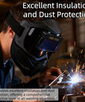 Person using Workhorse Auto Darkening Welding Helmet With Detachable Face Shield And Goggles Heavy Duty Anti Glare Eye Protection