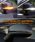 Toyota RAV4 Tacoma Highlander Full LED Rear Side Mirror DRL Lights With Amber Sequential Turn Signals, Before and After Comparison