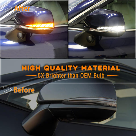 Toyota RAV4 Tacoma Highlander Full LED Rear Side Mirror DRL Lights With Amber Sequential Turn Signals, Before and After Comparison