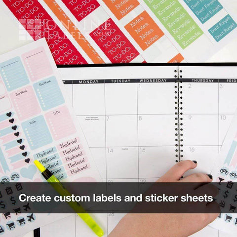 Sticker paper sheets, white matte, 8.5x11 full-sheet labels, 10 sheets, front view