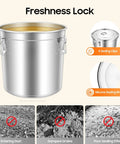 Built Like A Tank 304 Stainless Steel Airtight Canister For Kitchen Storage with welded handles and large opening.