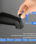 Hand adjusting diverter on Matte Black Shower Faucet Set With 5-Setting Shower Head And Single-Handle Tub Shower Trim Kit spout