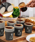 4 Oz Disposable Paper Espresso Cups 500 Pack Small Coffee Cups for Hot or Cold Drinks shown with coffee being poured