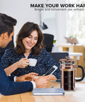 Stainless Steel French Press Coffee Maker With Borosilicate Glass Carafe Copper Finish 21 Ounce Capacity Four Level Filter on office table