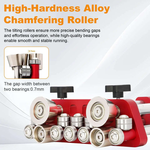High-hardness alloy chamfering roller on Pro Grade Sheet Metal Bender Tool With 2 Station Design For Roofing And Fabrication.
