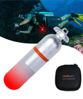 Diver using upgraded dive signal light bright red submersible mini tank marker beacon with constant and slow flash modes