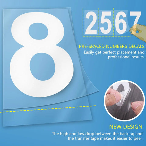 Reflective Vinyl Mailbox Number Decals Waterproof Self Adhesive Classic Style 3 And 4 Inch Sets Includes Fifty Numbers From 0 To 9 Five Sets Total For Easy Peasy Home Address Marking And Clear Street Visibility On Any Mailbox Or Door sheet and peeling detail.