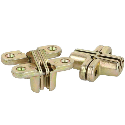 Invisible Cross Hinge 44 Mm Zamak Hidden Furniture Hinge 180 Degree Foldable Concealed Cabinet Hinge Yellow Galvanised