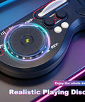 CL Funny Kids Electric Stringless Guitar With DJ Turntable And Lights control panel showing realistic playing discs and LED effects.