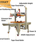 HayWHNKN Automatic Carton Sealer Box Taping Machine For Industrial Warehouse Packaging showing adjustable height and conveyor belt features.