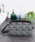 Fighter Jets Print Large Capacity Go To Travel Toiletry Bag Waterproof Cosmetic Organizer on gray bathroom counter