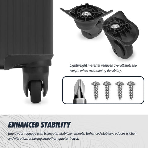 1 Pair Luggage Replacement Swivel Caster Wheels With 360-Degree Rubber Trolley Wheel Kit, screws, suitcase corner shown