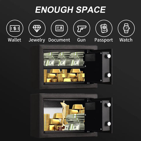 Fireproof 0.8 Cu Ft Digital Safe Box With Electronic Keypad And Internal Light showing open safe with valuables inside