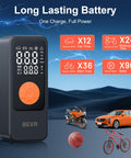 Portable Tire Inflator With Digital Pressure Gauge, 150 PSI Cordless Air Pump With LED Light, showing charge capabilities.