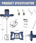 Boss Grade Heavy Duty Handheld Cement Mixer Portable Concrete Mixing Drill With 2100W Motor And Six Variable Speeds components and specs