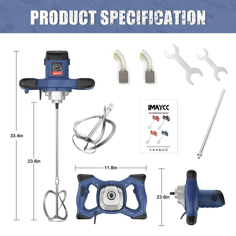 Boss Grade Heavy Duty Handheld Cement Mixer Portable Concrete Mixing Drill With 2100W Motor And Six Variable Speeds components and specs