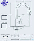Diagram of Brushed Nickel Kitchen Faucet With Pull Down Sprayer Built For No Fuss Real Life Heavy Duty High Arc Single Handle Stainless Steel Sink Faucet 1 Or 3 Hole Install Drip Free Ceramic Cartridge Farmhouse RV Camper Bar, showing dimensions and installation options.